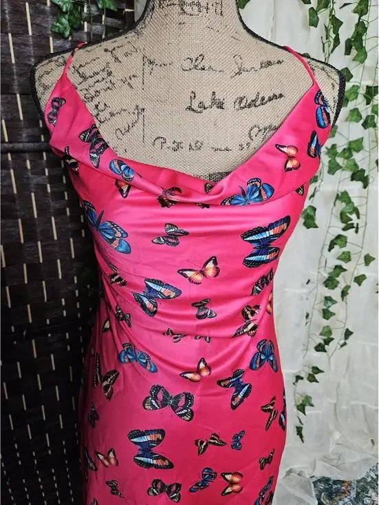 Pink Butterfly Print Slip Dress with Strappy Back - Picture 2 of 5